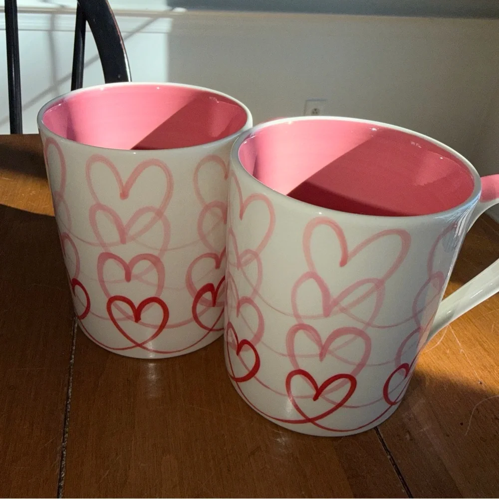 Set of Crate&Barrel Red and White Heart Mugs